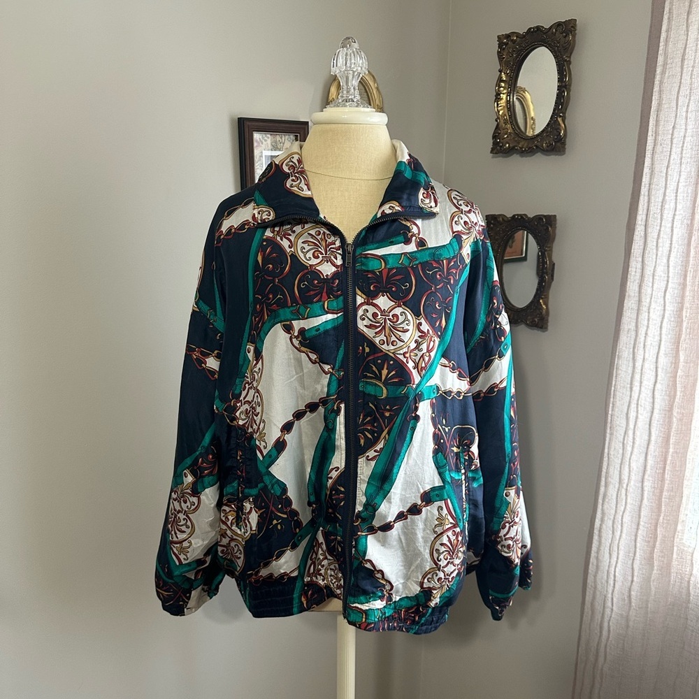 Vintage Stunt Sports Silk Bomber Windbreaker with Baroque Chain Design